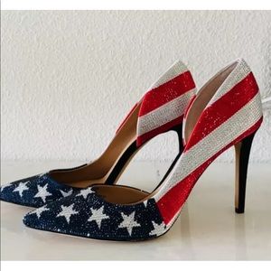 INC American Flag Stars & Stripes Red, White & Blue Rhinestone Heels size 6.5